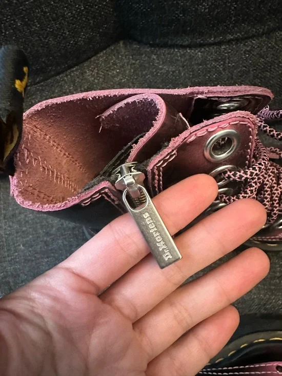 Dr. Martens Women's Metallic Burgundy Black Platform Combat Boots - Picture 3 of 6